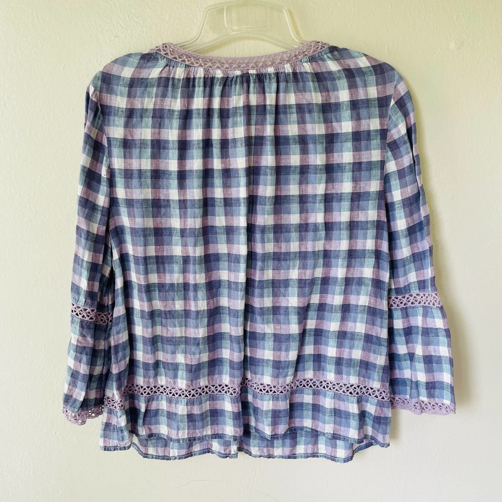 Chico's Linen Blue and Purple Checkered Blouse - Picture 9 of 11